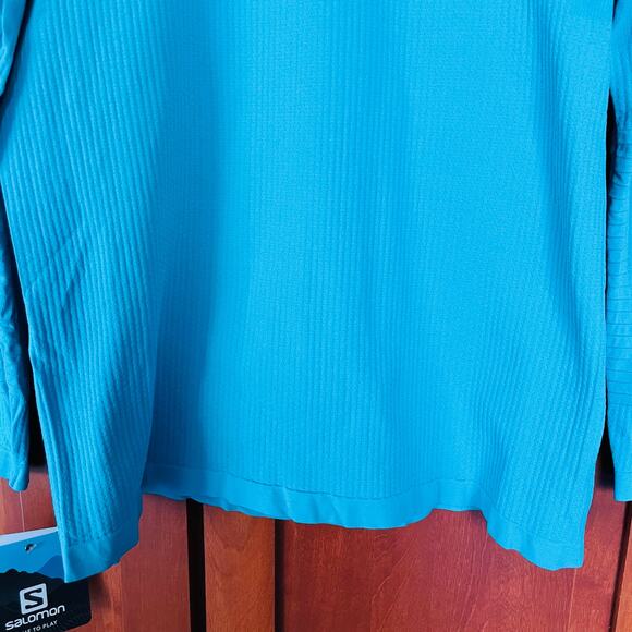 Salomon Essential Warm Top Base Layer Mock Neck Long Sleeve Blue Size Large NEW - Picture 4 of 10